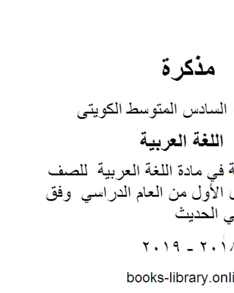 تدريبات نحوية في مادة اللغة العربية للصف السادس للفصل الأول من العام الدراسي وفق المنهاج الكويتي الحديث